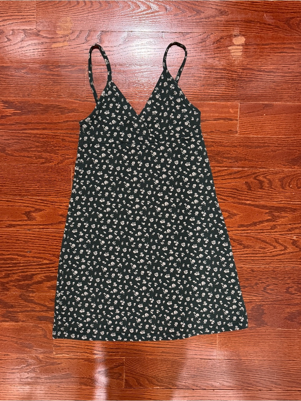 Brandy Melville Dark Green and White Floral Amara Dress